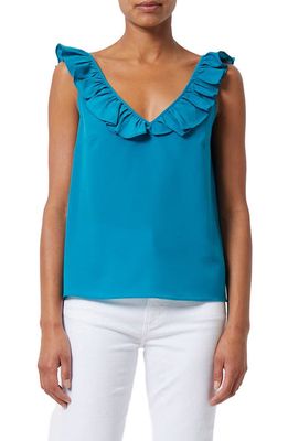 French Connection Ruffle Crepe Tank in 41-Ocean Depth
