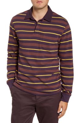 French Connection Rugby Stripe Long Sleeve Pocket Polo in Mauvewood/Dewberry/Cedar