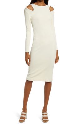 French Connection Safi Long Sleeve Ribbed Dress in Classic Cream