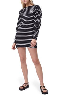 French Connection Sally Tim Tim Long Sleeve Stripe Jersey Minidress in Black-Summer White