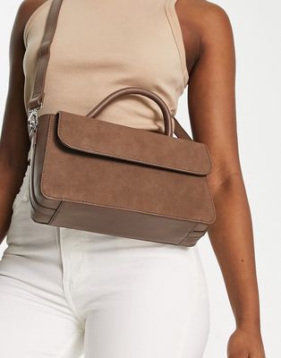 French Connection sculptural top handle bag in tan suede-Brown