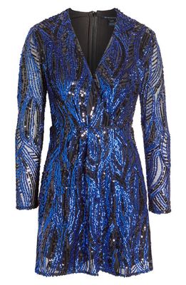 French Connection Sequin Embellished Long Sleeve Cocktail Minidress in 40-Surf The Web