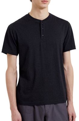 French Connection Short Sleeve Henley T-Shirt in 01-Black Onyx Melng
