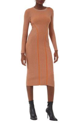 French Connection Simona Ribbed Long Sleeve Sweater Dress in Camel/Glazed Ginger