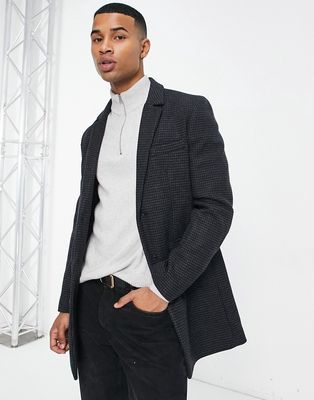 French Connection single breasted overcoat in gray houndstooth