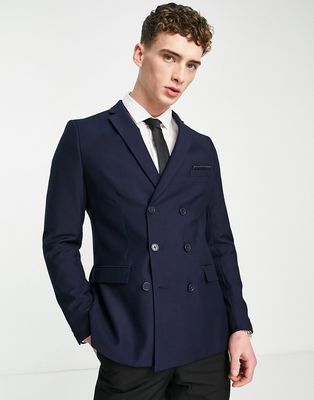 French Connection skinny fit double breasted suit jacket-Navy
