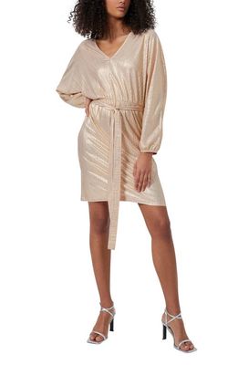 French Connection Sky Belted Long Sleeve Dress in Shimmer Pink