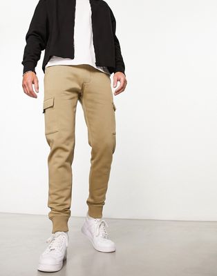 French Connection slim fit cargo sweatpants in khaki-Green