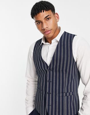 French Connection slim fit linen stripe vest-Black