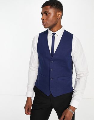French Connection slim fit linen suit vest in navy