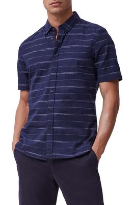 French Connection Slim Fit Stripe Short Sleeve Button-Up Shirt in Indigo