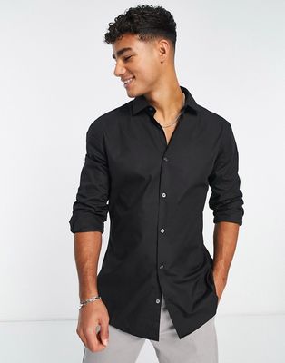French Connection slim formal long sleeve shirt in black