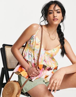 French Connection smock cami top in contrast print-Multi