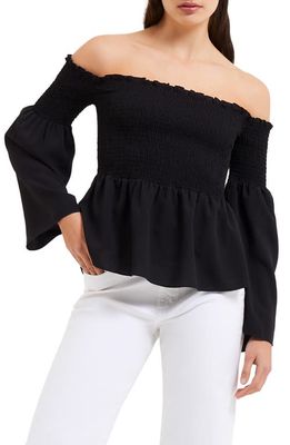 French Connection Smocked Off the Shoulder Blouse in 01-Black