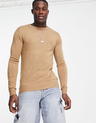 French Connection soft touch crew neck sweater in camel-Neutral
