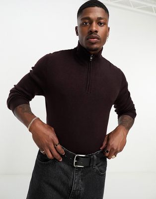 French Connection soft touch half zip sweater in burgundy-Red