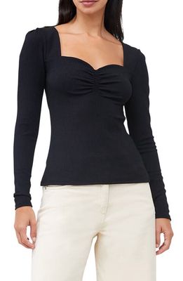 French Connection Sonya Rib Sweetheart Neck Top in Blackout