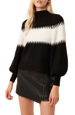 French Connection Sophia Colorblock Blouson Sleeve Sweater in Black/Winter White