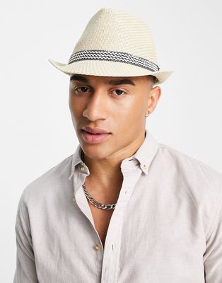 French Connection straw trilby hat in natural-Neutral