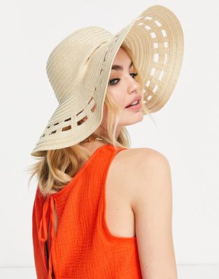 French Connection straw wide brim sun hat in natural-Neutral