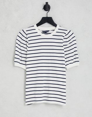 French Connection stripe printed puff sleeve t-shirt-Multi