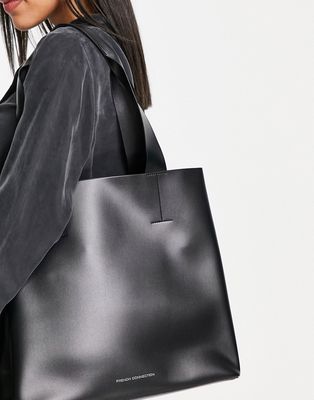 French connection structured tote bag in black