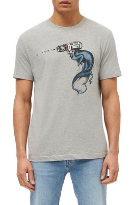 French Connection Surrealism Chameleon Cotton Graphic Tee in 01-Light Grey Melange