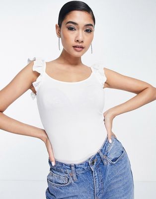 French Connection T-shirt with ruffle sleeves in white