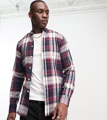 French Connection Tall long sleeve multi check flannel shirt in burgundy-Red