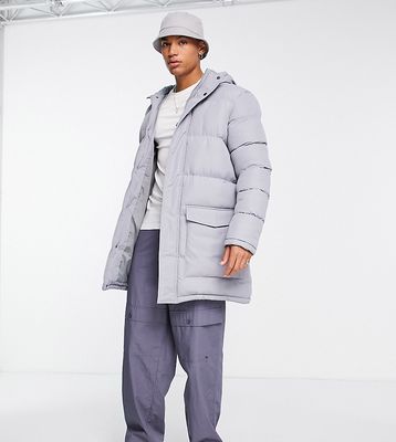 French Connection Tall longline padded parka with hood in light gray