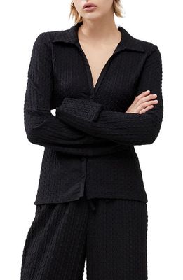 French Connection Tash Textured Button-Up Shirt in Blackout