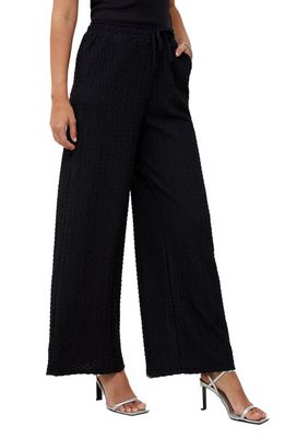 French Connection Tash Textured Wide Leg Pants in Blackout