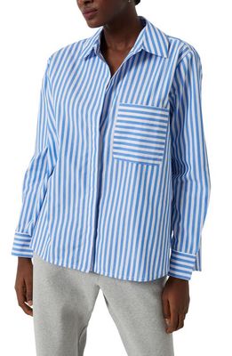 French Connection Thick Stripe Button-Up Shirt in White/Blue