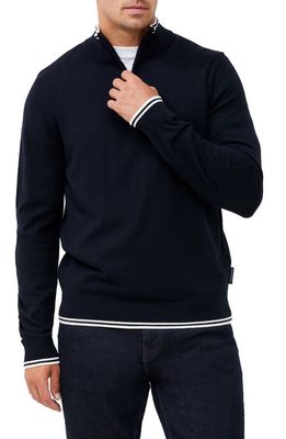 French Connection Tipped Half Zip Cotton Blend Sweater in Dark Navy