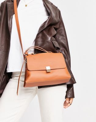 French Connection top handle tote bag in tan-Brown