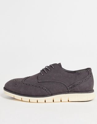 French Connection tread sole brogue lace up shoes in gray