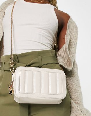 French Connection two mile mini cross body bag in quilted cream-White