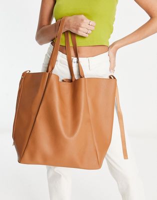 French Connection unlined slouchy tote bag in tan-Brown