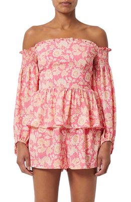 French Connection Verona Off the Shoulder Peplum Top in Camellia Rose