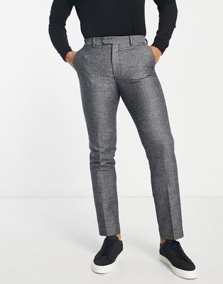 French Connection wedding suit pants in gray herringbone