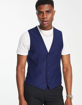 French Connection wedding vest in mid blue