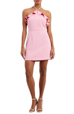 French Connection Whisper Ruffle Halter Neck Dress in Sea Pink