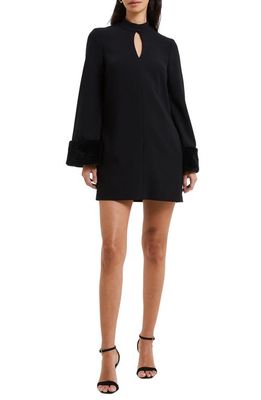 French Connection Whisper Ruth Faux Fur Trim Long Sleeve Minidress in Blackout