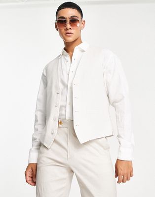French Connection white slim fit linen suit vest-Neutral