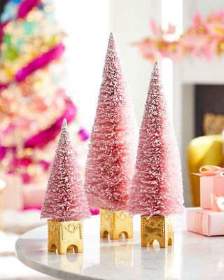 French Frosted Light Pink Sisal Trees, Set of 3