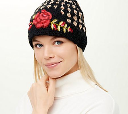 French Knot Lorelai Handknit Floral Embroidered Hat