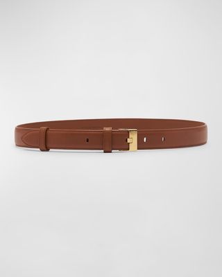 French Leather Belt With Hammered Brass Buckle
