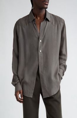 FRENCKENBERGER Gender Inclusive Modal & Cashmere Snap-Up Shirt in Black Olive