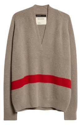 FRENCKENBERGER Johnny Stripe V-Neck Cashmere Sweater in Mole/Stripe