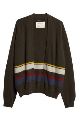 FRENCKENBERGER Maxfield Stripe Open Front Cashmere Cardigan in Black Olive/Striped